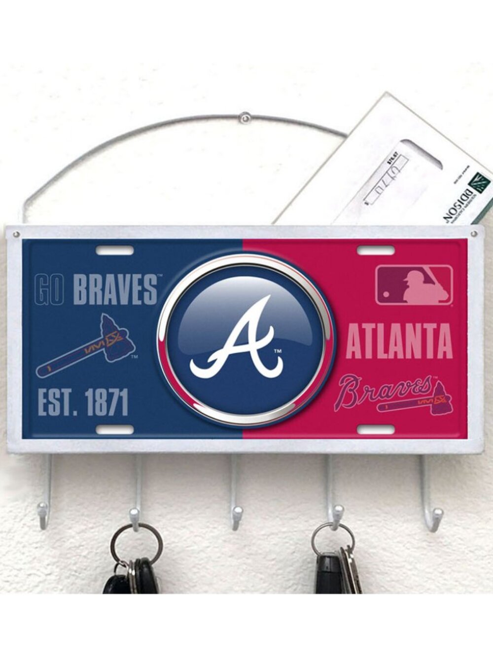 Atlanta Braves Mail Organizer, Mail Holder, Key Rack, Mail Basket, Mailbox